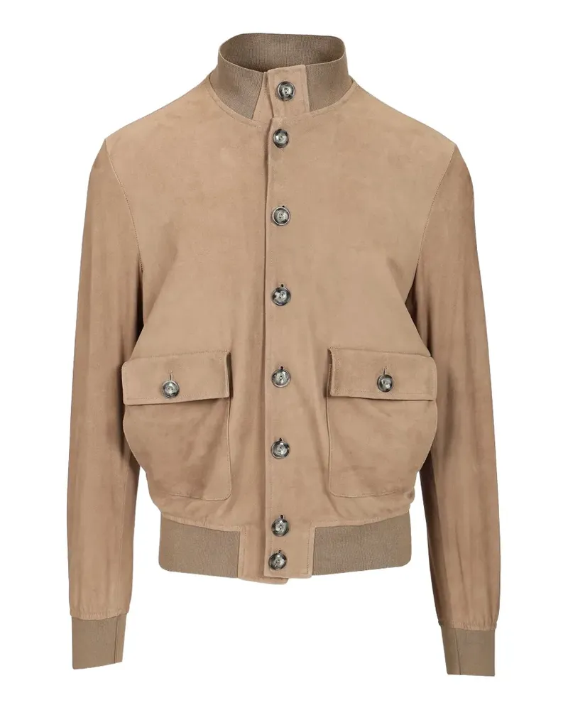 Al Duca D’Aosta 1902 suede-finish button-up jacket - Nude Nude