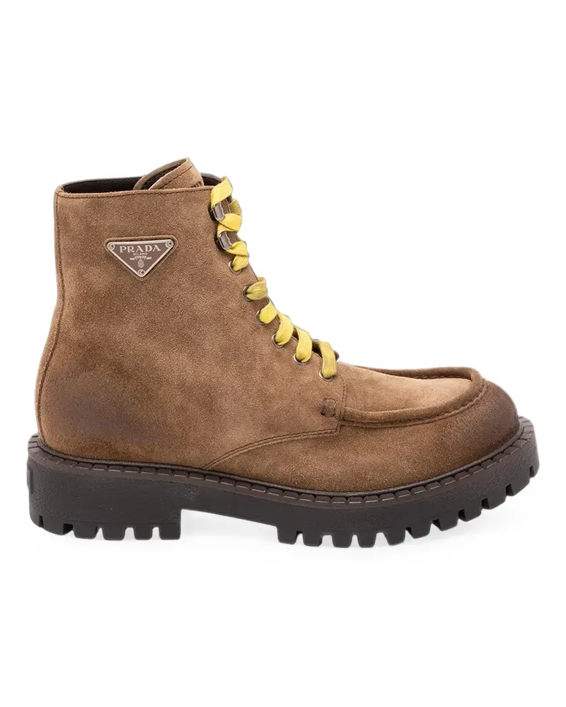 Prada aged suede lace-up ankle boots - Braun Braun