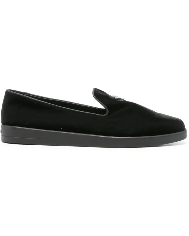 Prada Samt-Loafer mit emailliertem Triangel-Logo - Schwarz Schwarz