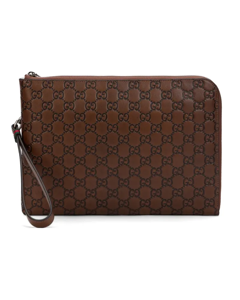 Gucci GG Emblem medium clutch - Braun Braun