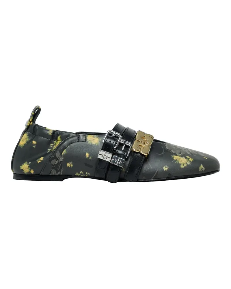 Ganni Sue Triple floral-print ballet flats - Schwarz Schwarz