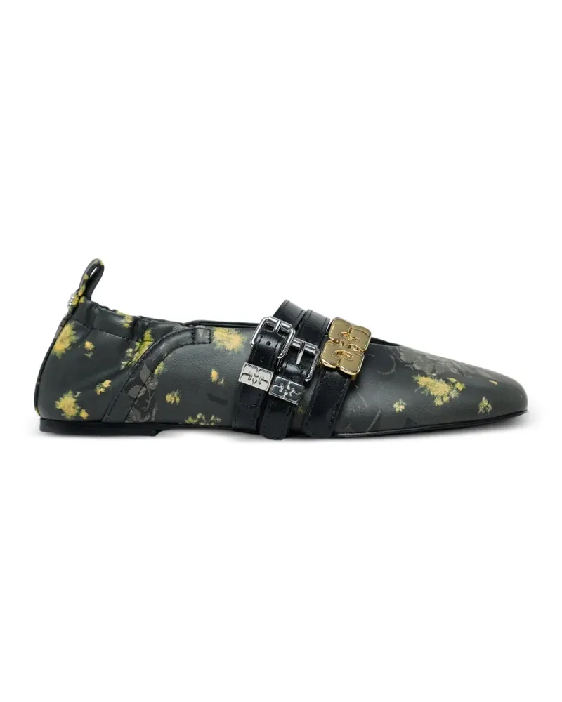 Ganni Sue Triple floral-print ballet flats - Schwarz Schwarz