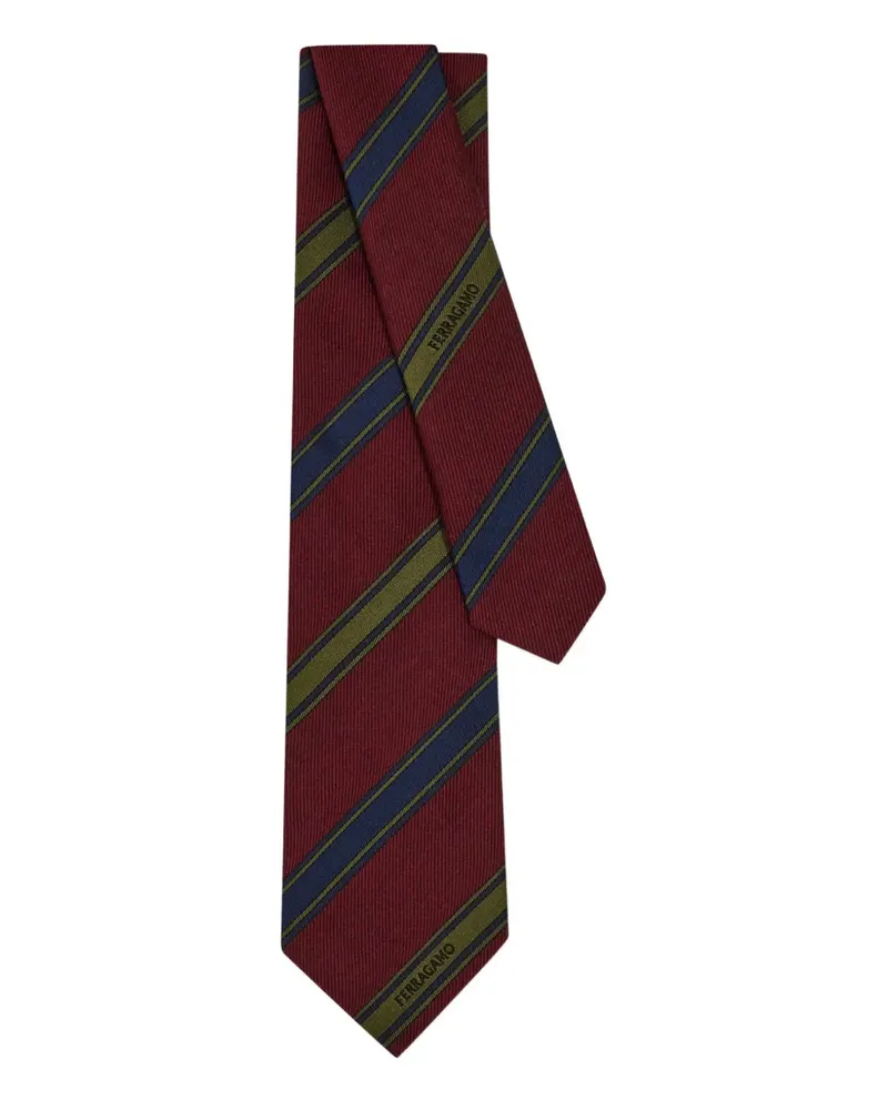 Ferragamo Gestreifte Krawatte mit Jacquard-Logo - Rot Rot