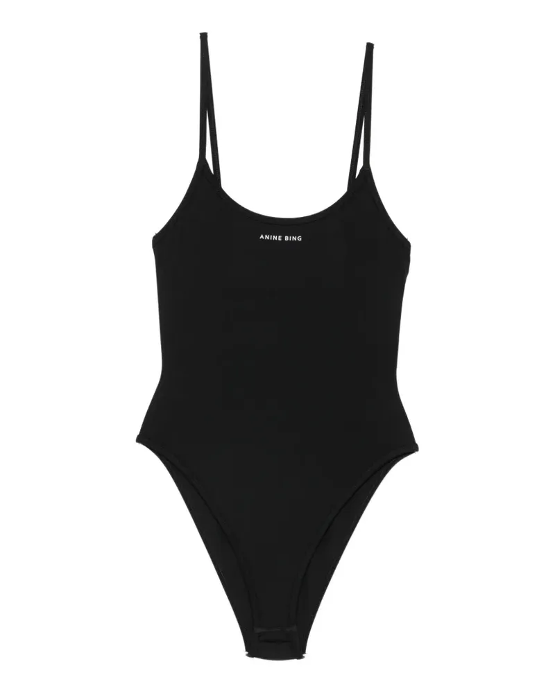 Anine Bing Barbara logo-print scoop-neck bodysuit - Schwarz Schwarz