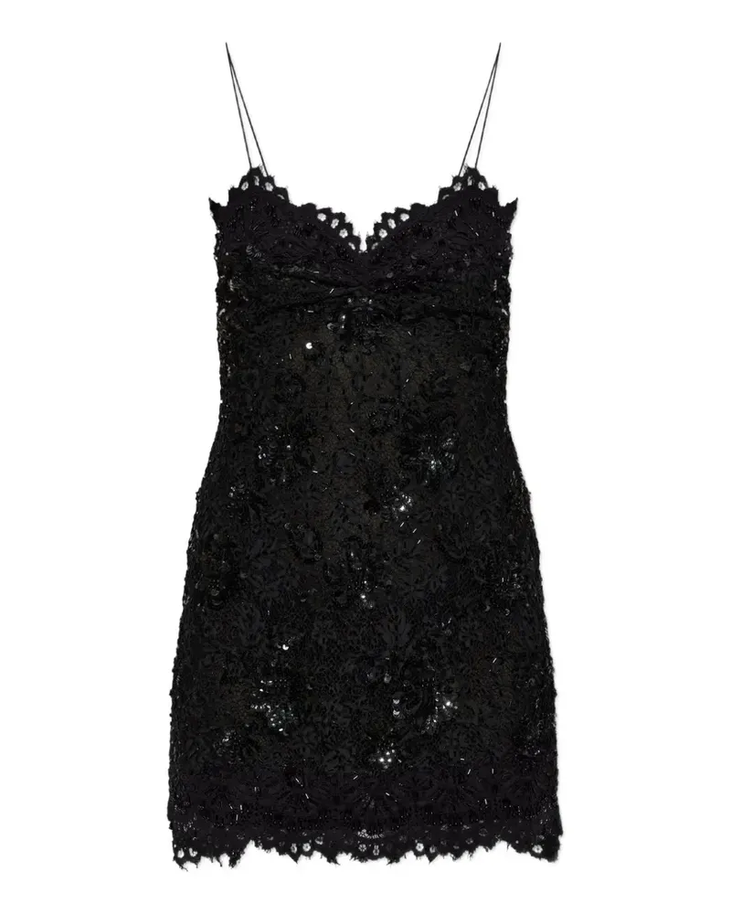 LoveShackFancy Jetta sequin-embellished lace-trim mini dress - Schwarz Schwarz