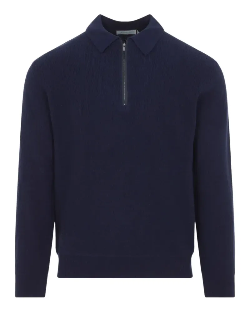 Canali Geripptes Poloshirt mit Reißverschluss - Blau Blau