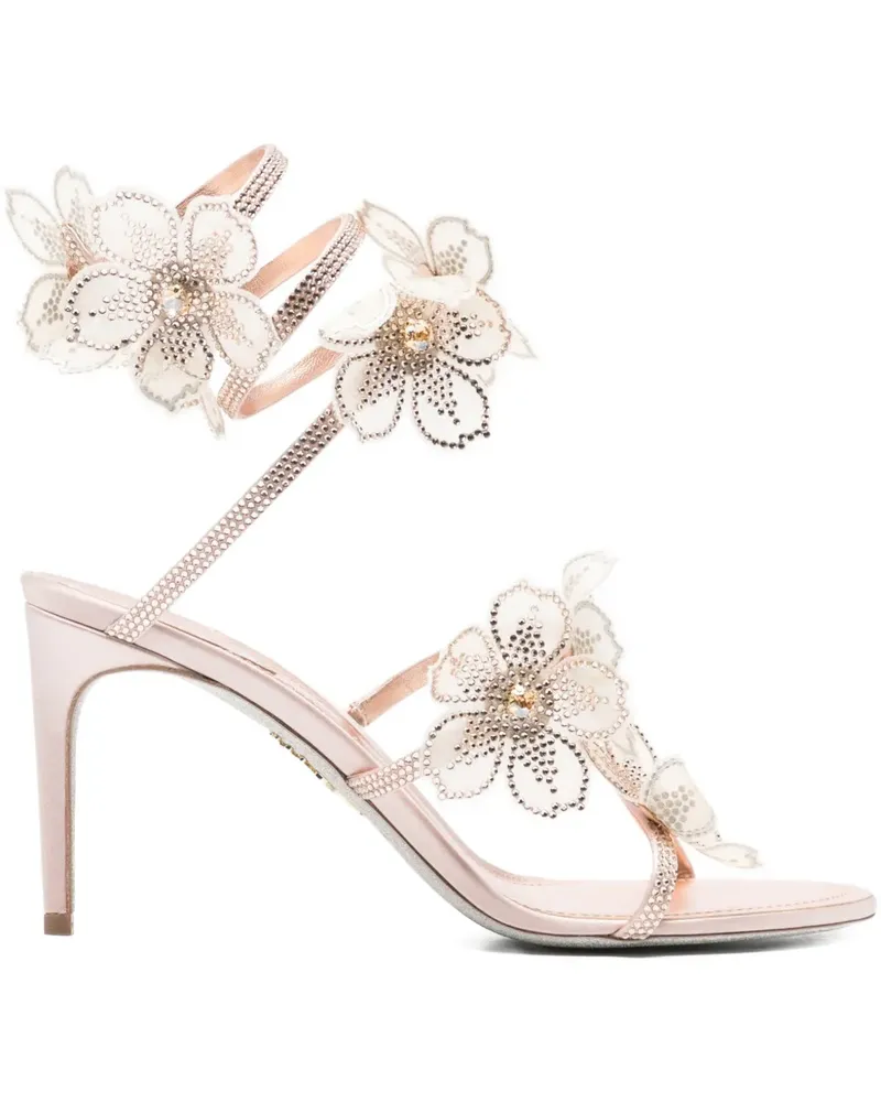 René Caovilla Floriane flowers strass embellished heeled sandals - Rosa Rosa