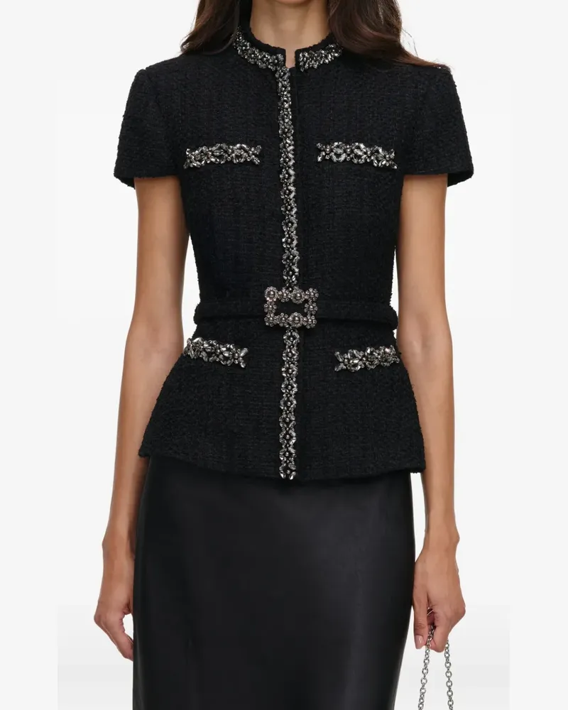 Self-Portrait black bouclé crystal-trim satin midi dress - Schwarz Schwarz