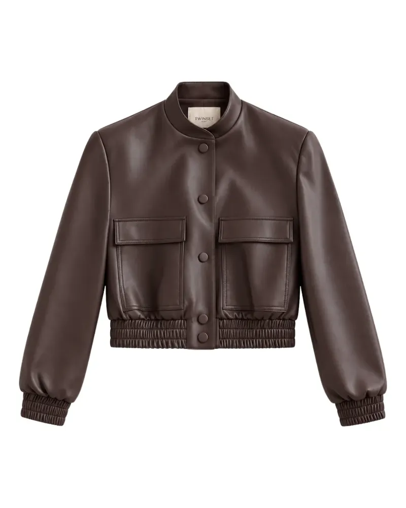 Twin-Set faux-leather bomber jacket with pockets - Braun Braun