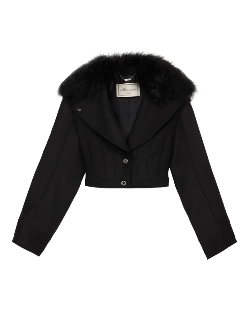 Blumarine Cropped-Jacke mit Kragen aus Faux Fur - Schwarz Schwarz