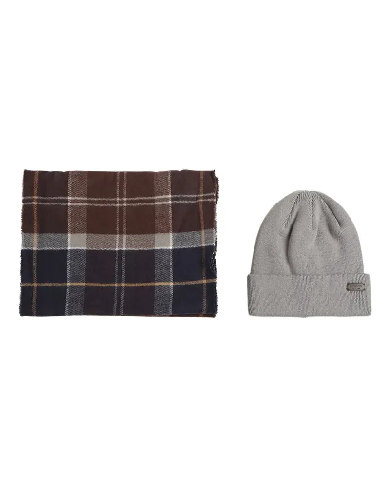 Barbour Set aus kariertem Schal und Beanie - Blau Blau