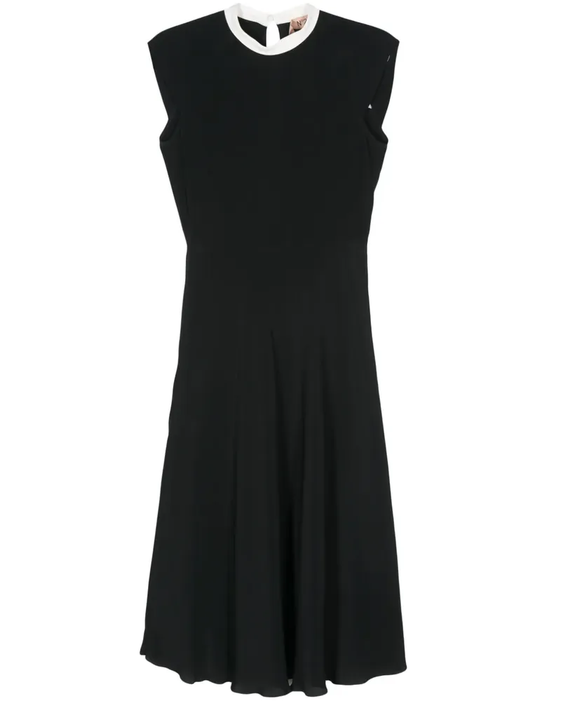 N° 21 Mittellanges Kreppkleid - Schwarz Schwarz