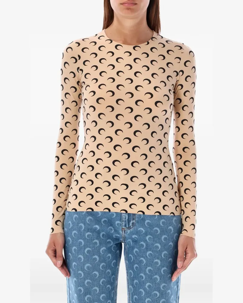 Marine Serre recycled Moon jersey second skin crew-neck top - Nude Nude