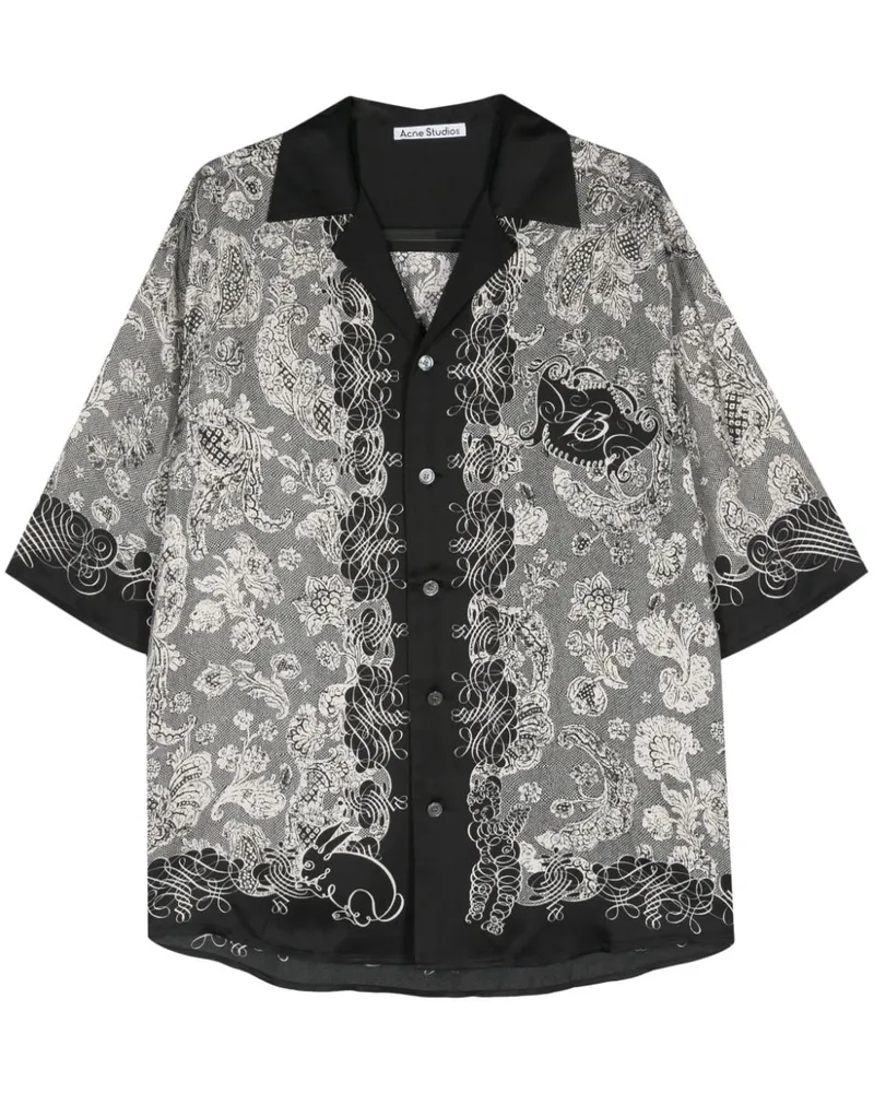 Acne Studios Bowlinghemd mit Blumen-Print Schwarz