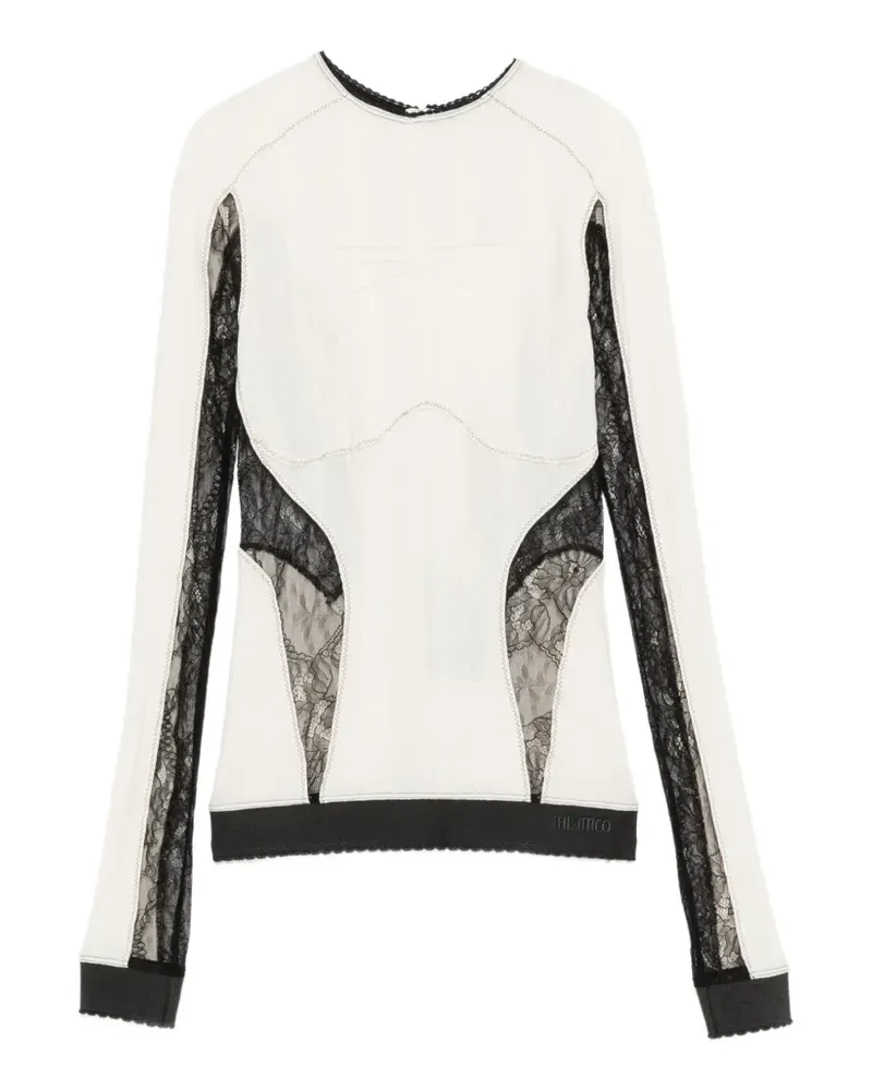 ATTICO lace-insert ribbed-knit top - Weiß Weiß