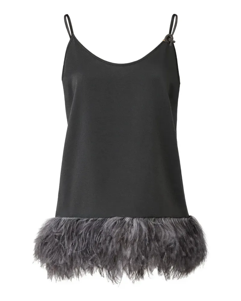 Fabiana Filippi Camisole-Top mit Federbesatz und Perlen - Schwarz Schwarz