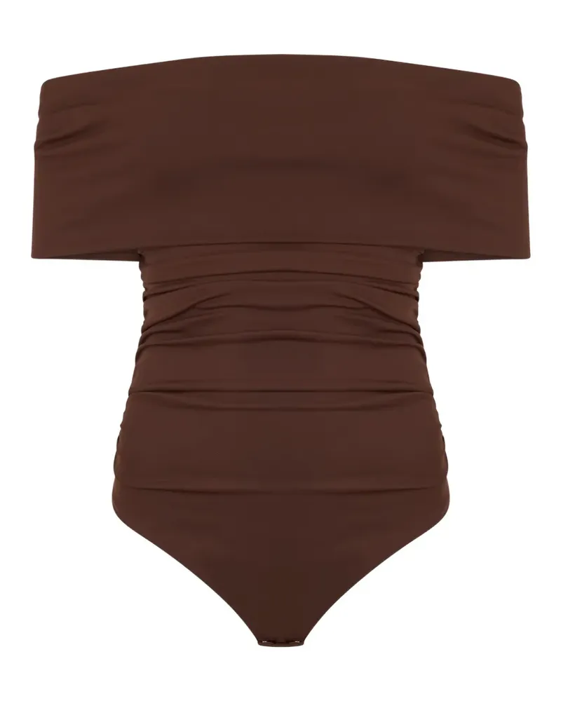 Des Phemmes ruched off-the-shoulder bodysuit - Braun Braun