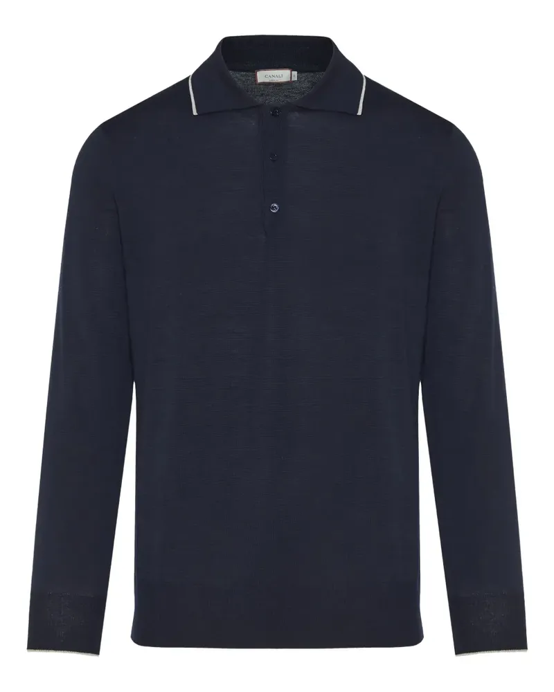 Canali Langärmeliges Poloshirt - Blau Blau