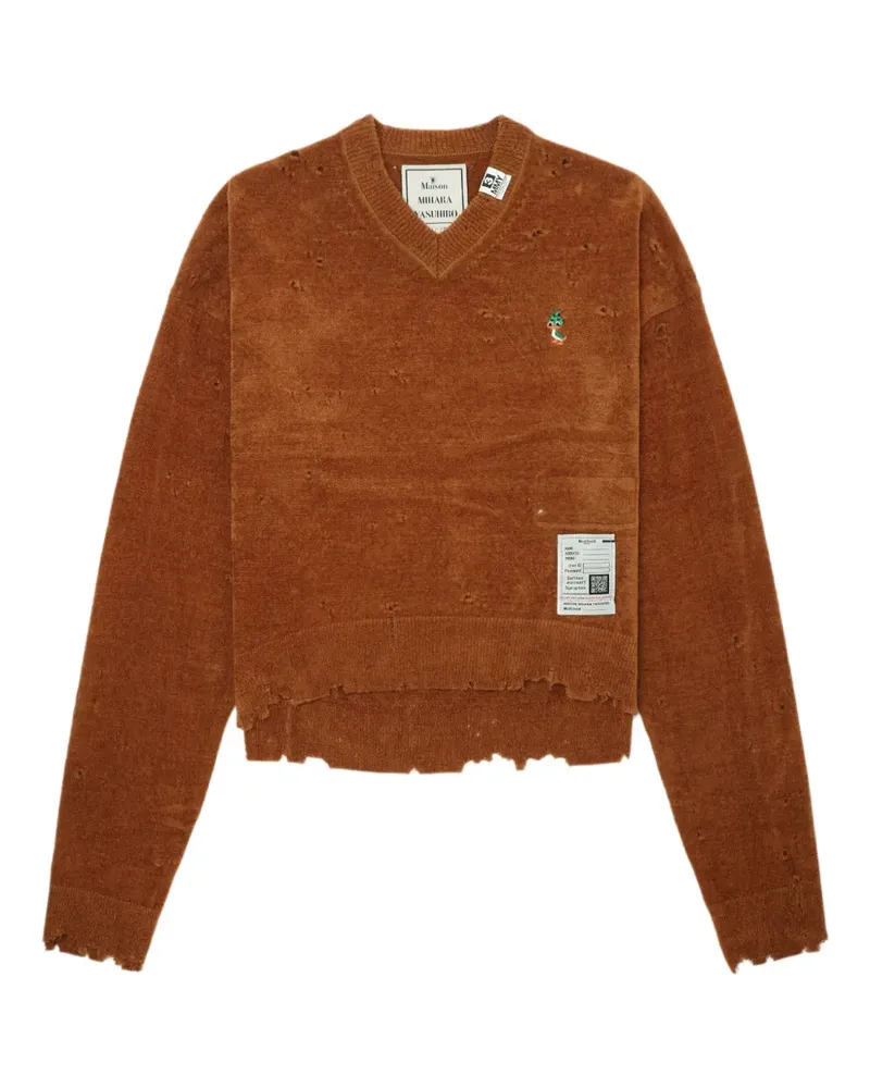 MIHARAYASUHIRO Ausgefranster Pullover mit V-Ausschnitt - Braun Braun