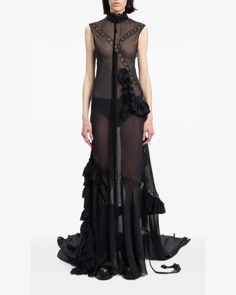 Ann Demeulemeester Gerüschtes Maxikleid mit Spitzenbesatz - Schwarz Schwarz