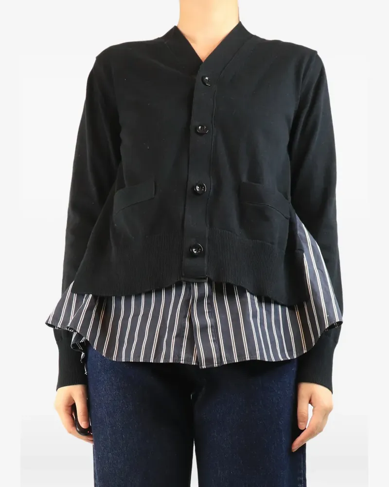 Sacai layered-design striped-panel cardigan - Schwarz Schwarz