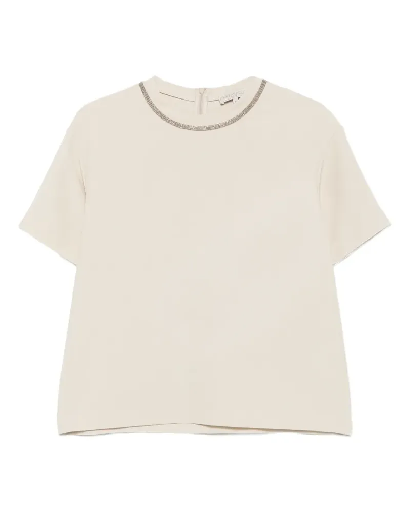 Antonelli Firenze bead-embellished short-sleeve blouse - Nude Nude