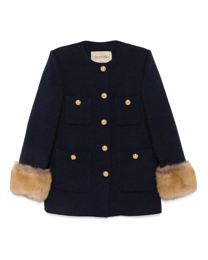 Valentino Garavani fur-trimmed bouclé coat - Blau Blau