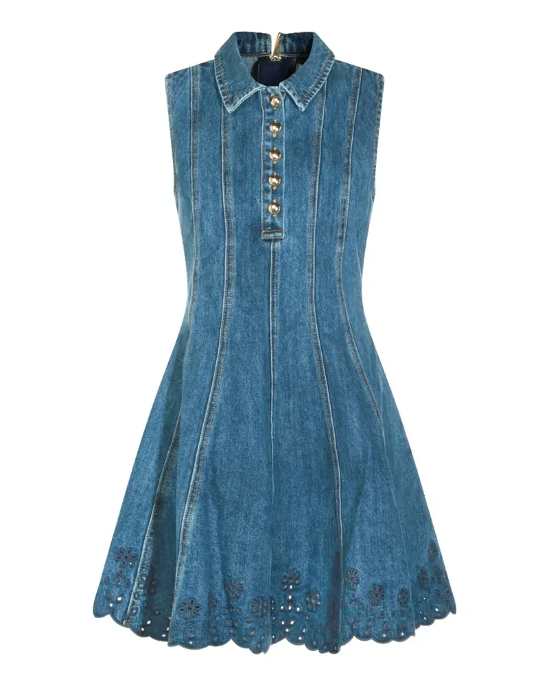 Self-Portrait broderie anglaise panelled mini dress - Blau Blau