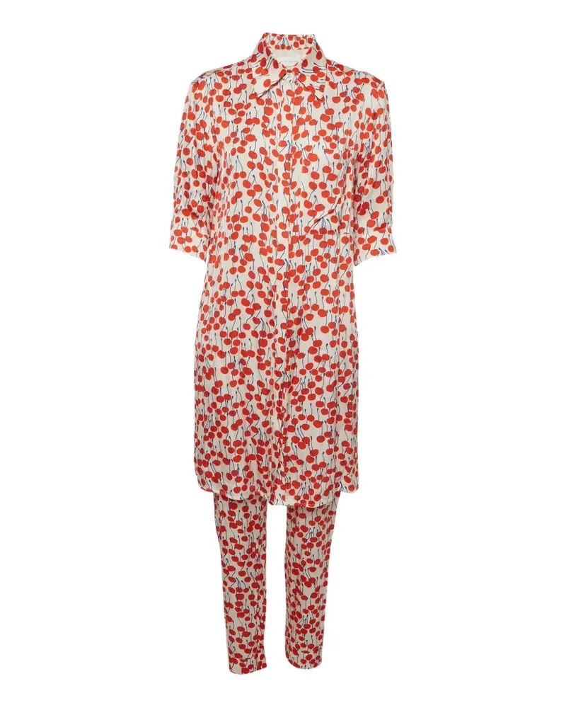 Victoria Beckham cherry-print tunic trousers set - Weiß Weiß