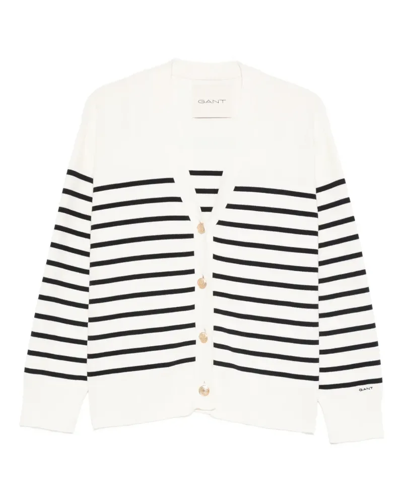 Gant Gestreifter Cardigan - Weiß Weiß