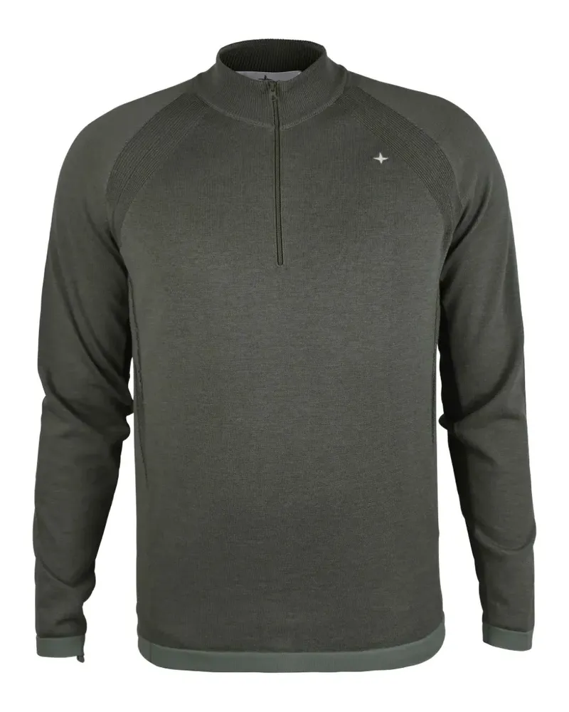 Stone Island Fein gestrickter Pullover mit kurzem Reißverschluss - Grün Grün
