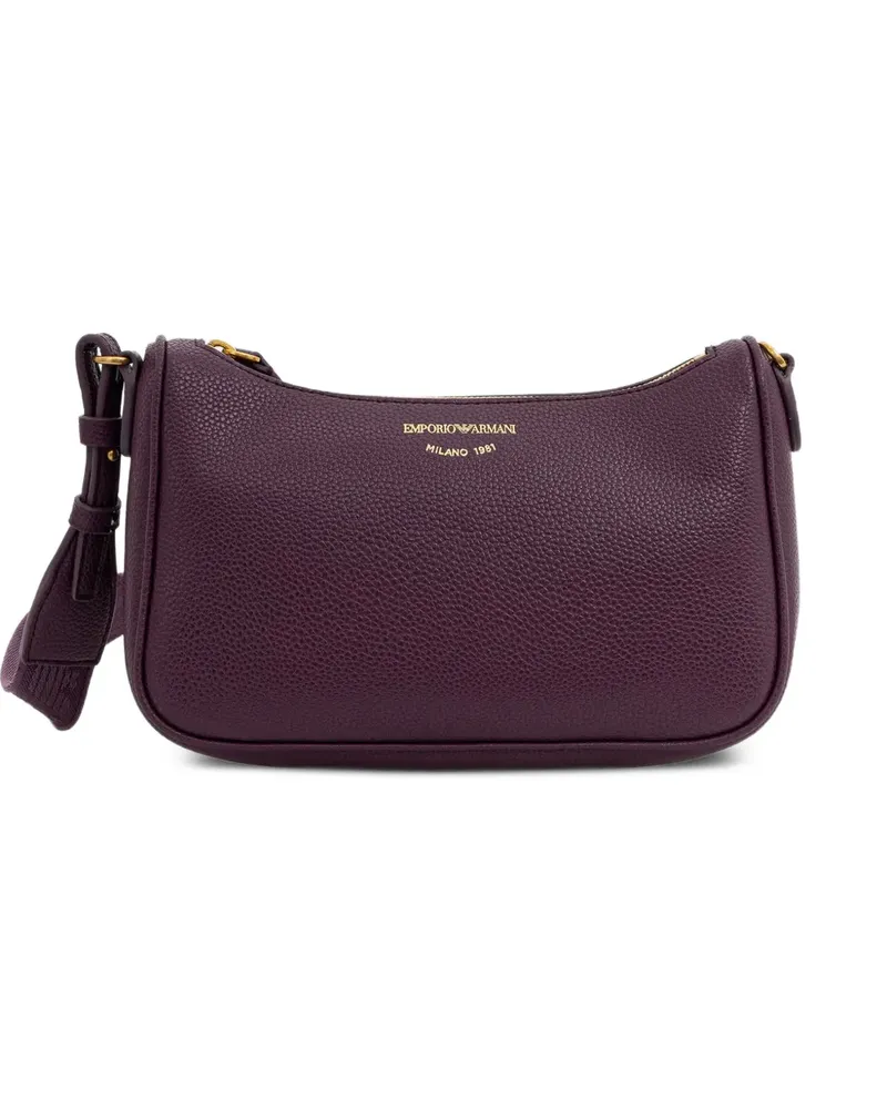 Emporio Armani Schultertasche aus gekörntem Leder mit Reißverschluss und verstellbarem Riemen - Violett Violett