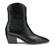 embroidered leather ankle boots - Schwarz