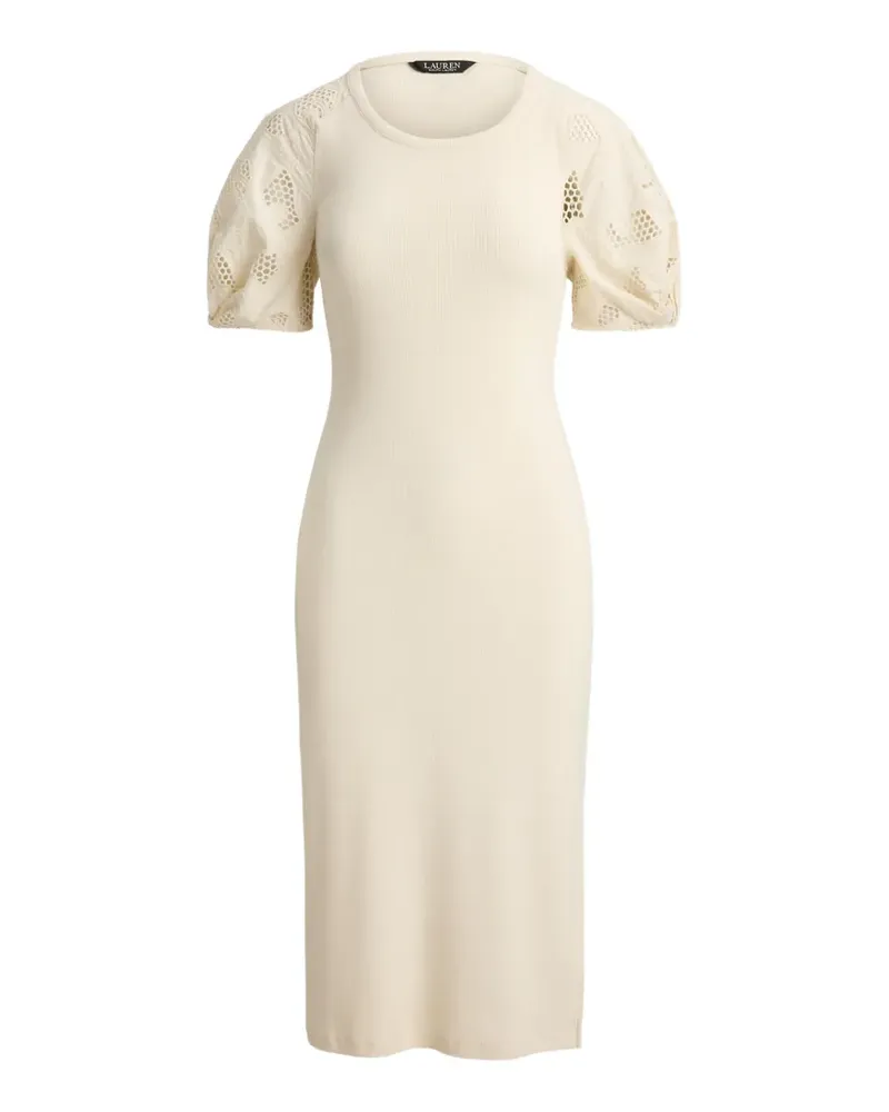 Ralph Lauren Geripptes Midikleid mit Ösenstickerei - Nude Nude