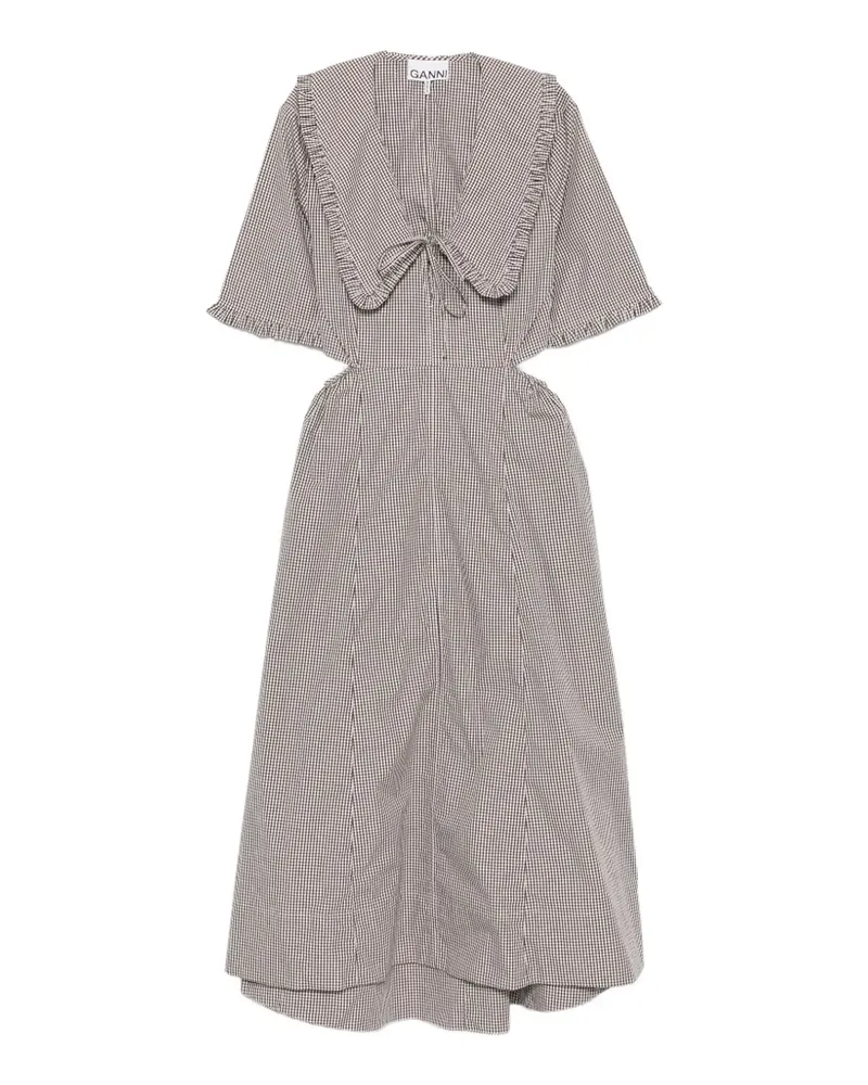 Ganni Kariertes Midikleid mit Cut-Out - Braun Braun