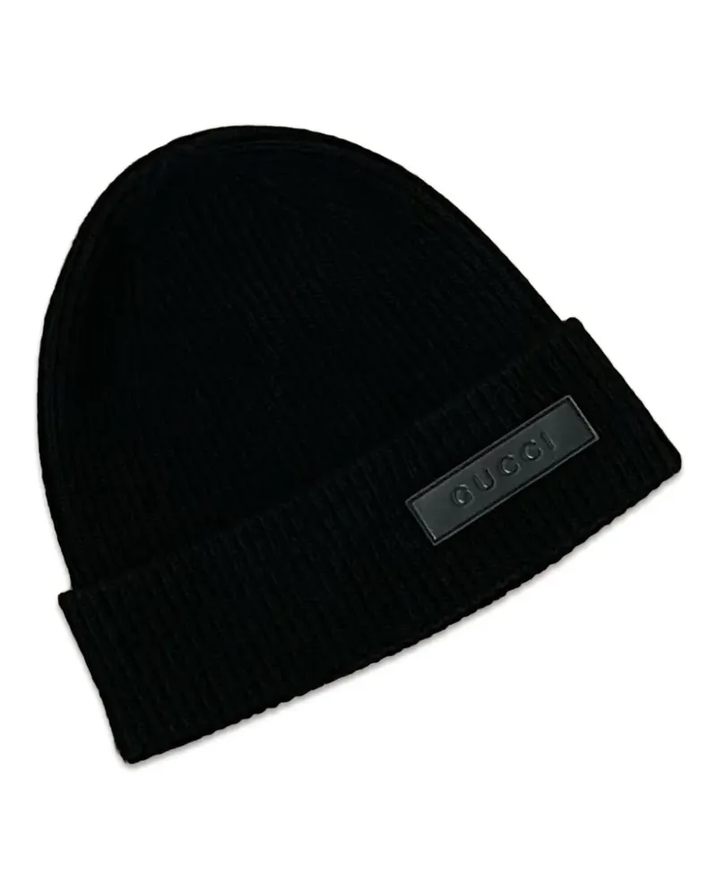 Gucci Gerippte Beanie mit Logo-Patch - Schwarz Schwarz