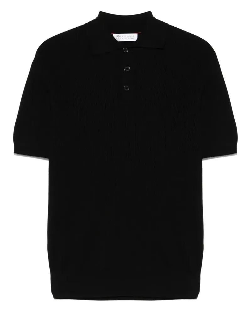 Brunello Cucinelli Geripptes Poloshirt - Schwarz Schwarz