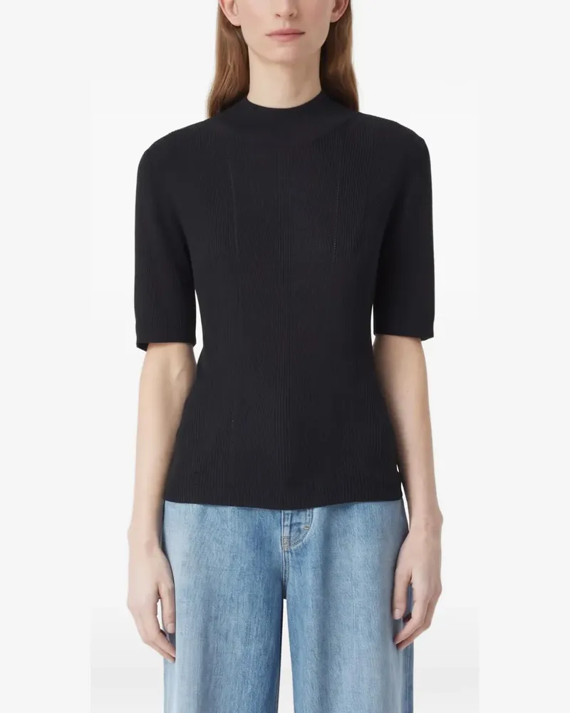 Closed ribbed fine-knit sweater - Schwarz Schwarz