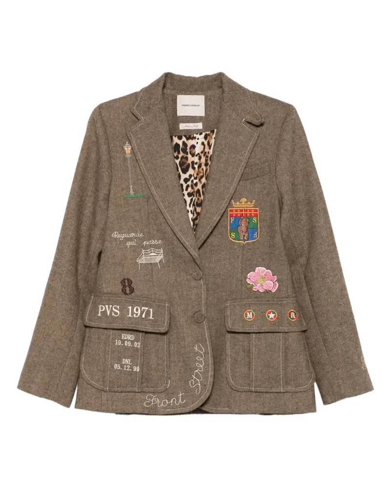Front Street 8 Einreihiges Sakko mit besticktem Patch - Braun Braun