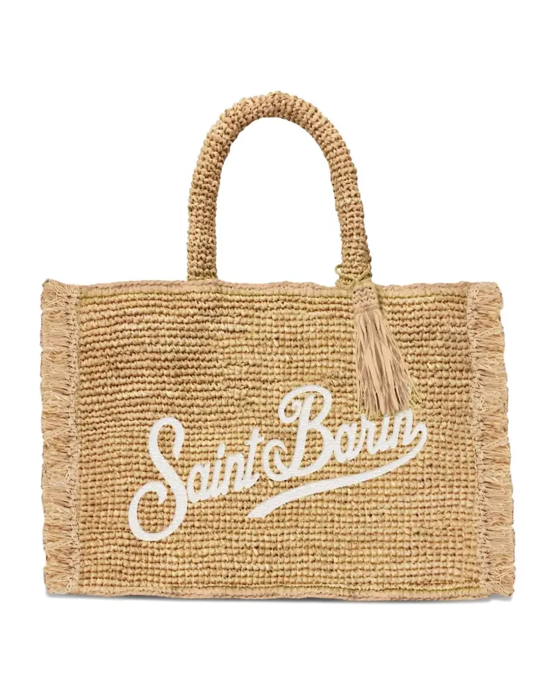 MC2 Saint Barth Vanity fringed raffia mini tote bag - Nude Nude