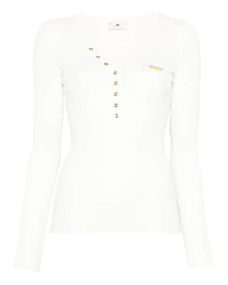 Elisabetta Franchi Geripptes Oberteil mit Knopfdetail - Weiß Weiß