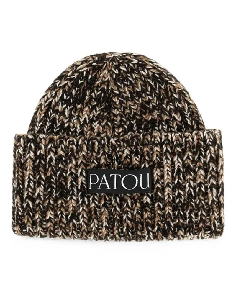 Patou Grob gestrickte Beanie mit Logo-Patch - Schwarz Schwarz
