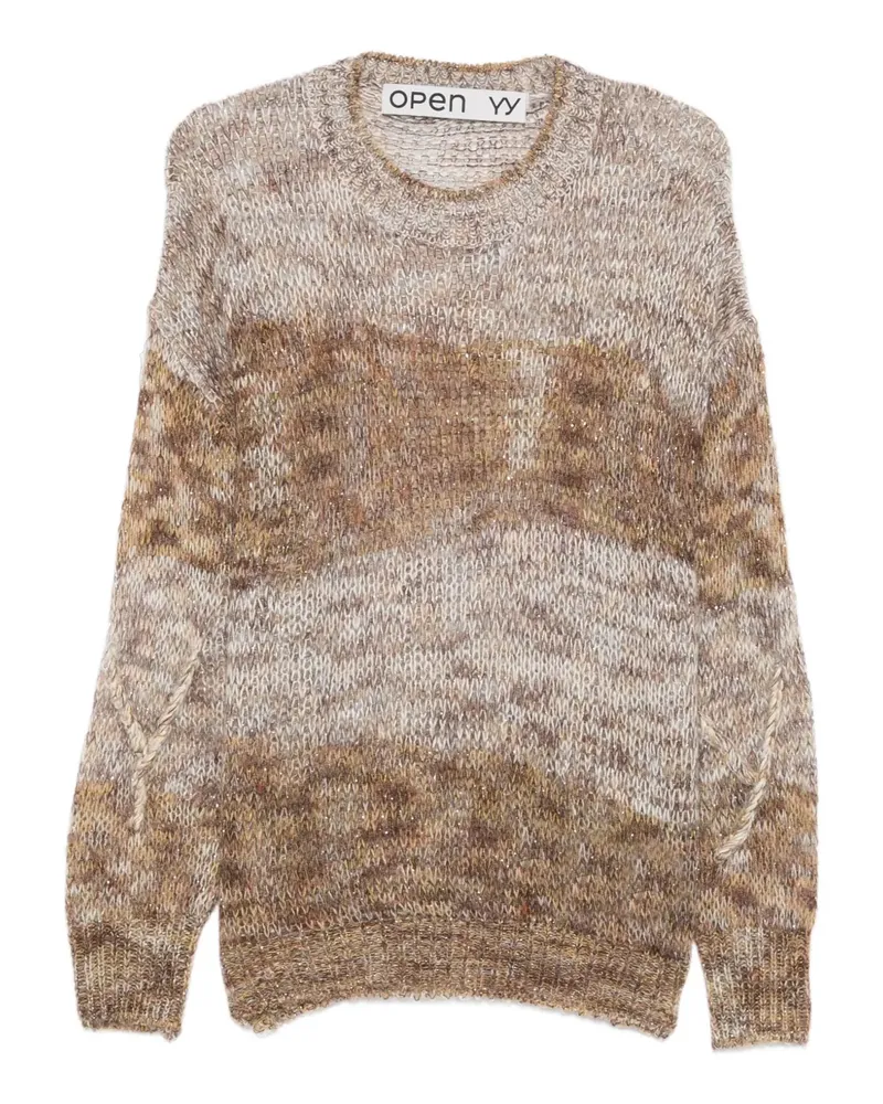OPEN YY Gestreifter Shimmer Pullover - Nude Nude