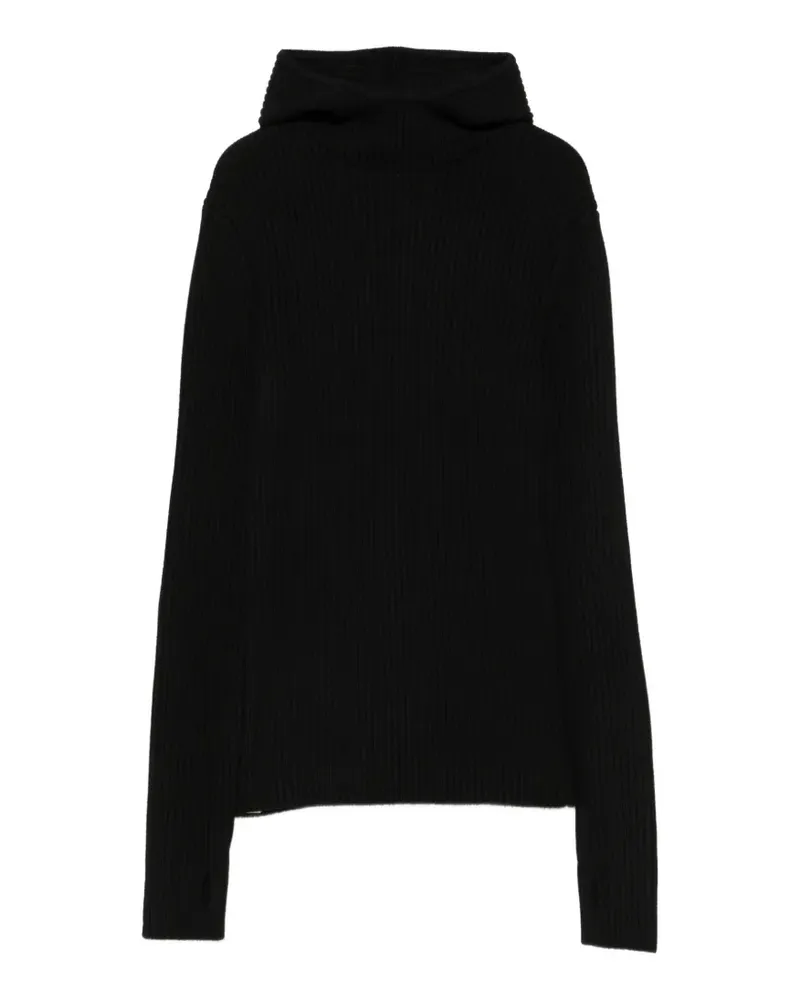 FRANKIE Shop Larice hooded ribbed-knit sweater - Schwarz Schwarz