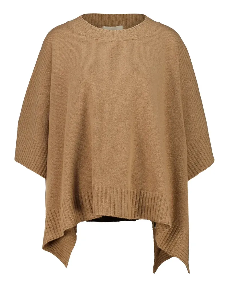 120% Lino Gerippter Poncho - Braun Braun