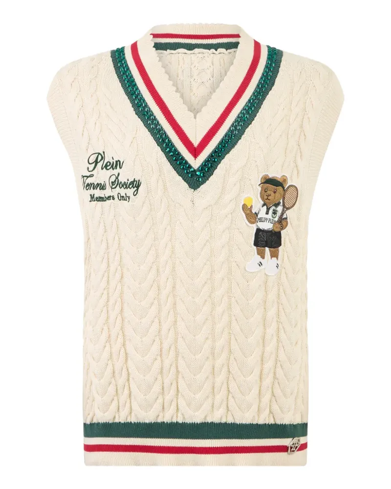 Philipp Plein embroidered cable-knit V-neck vest - Nude Nude