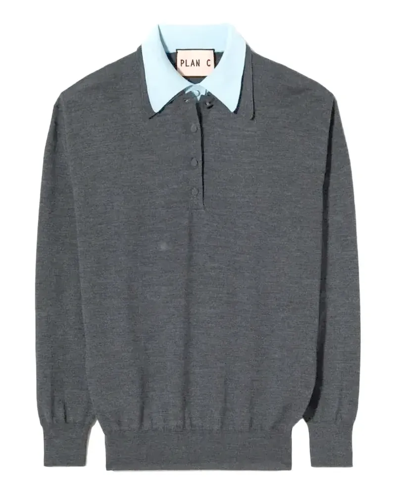 PLAN C Poloshirt mit doppeltem Kragen - Grau Grau