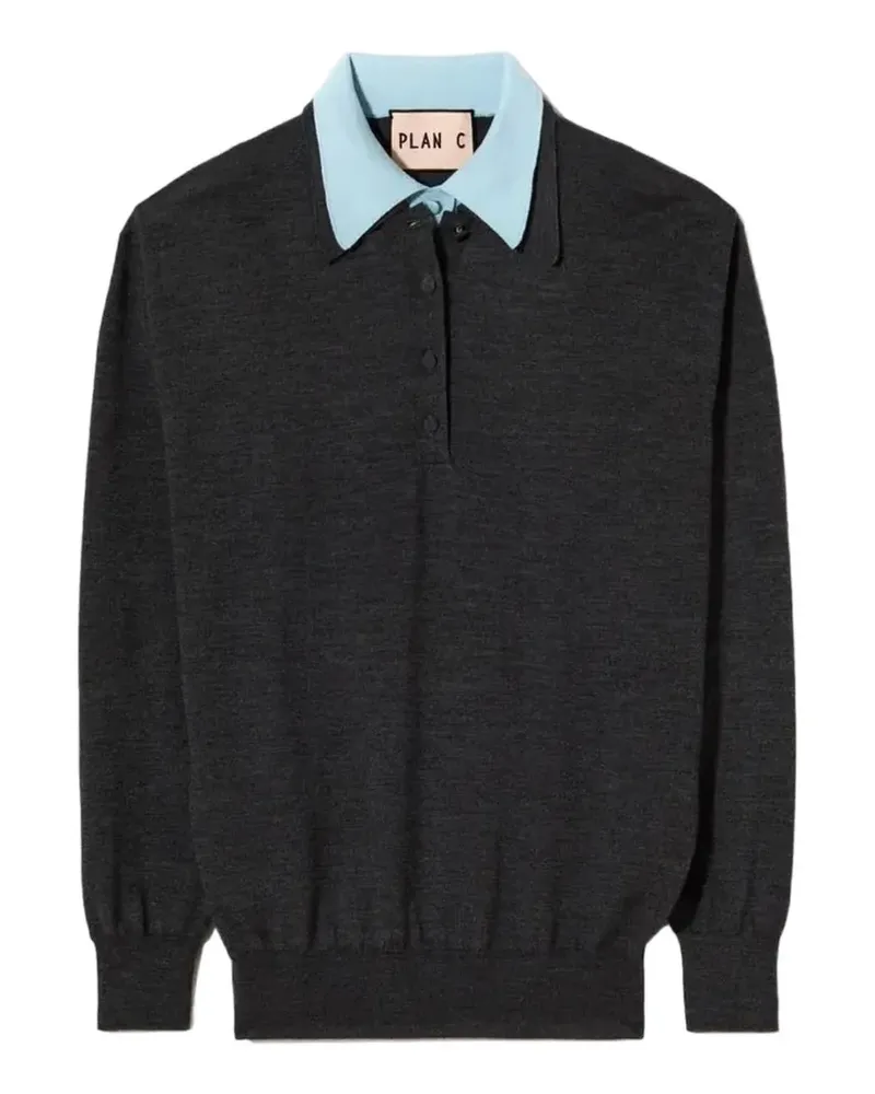 PLAN C Poloshirt mit doppeltem Kragen - Grau Grau