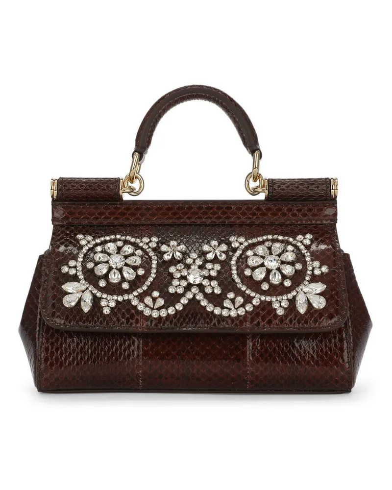 Dolce & Gabbana Kleine Sicily Handtasche mit Strassverzierung - Braun Braun
