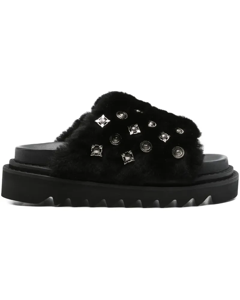 Toga Shearling-Sandalen mit Nieten 40mm - Schwarz Schwarz